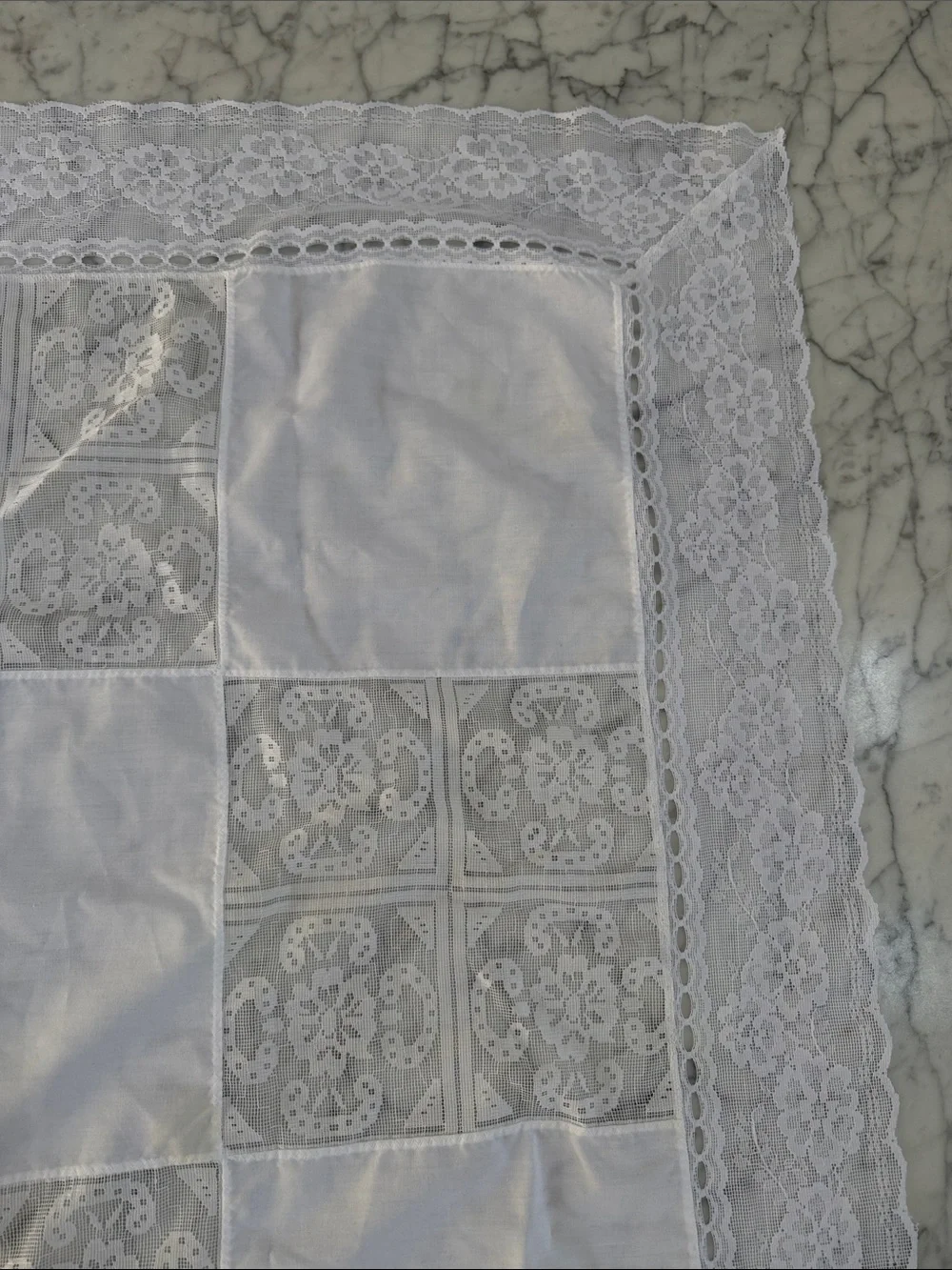 White Lace Patchwork Tablecloth - Home Dining 41x41”